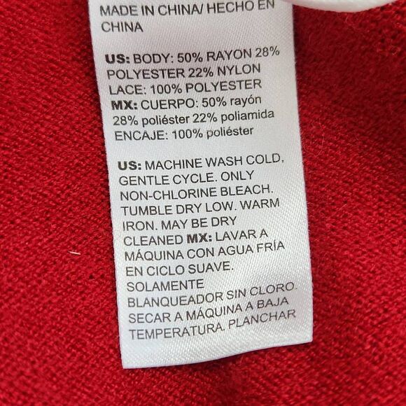 Chico's Red Sweater Poncho with Black Lace Trim NWT Size Small/Medium Red Poncho - Picture 8 of 11